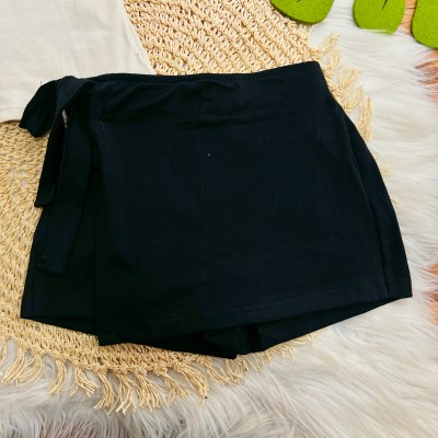 Conj. Blusa com Coração Dourado e Short Saia - Preto e Areia